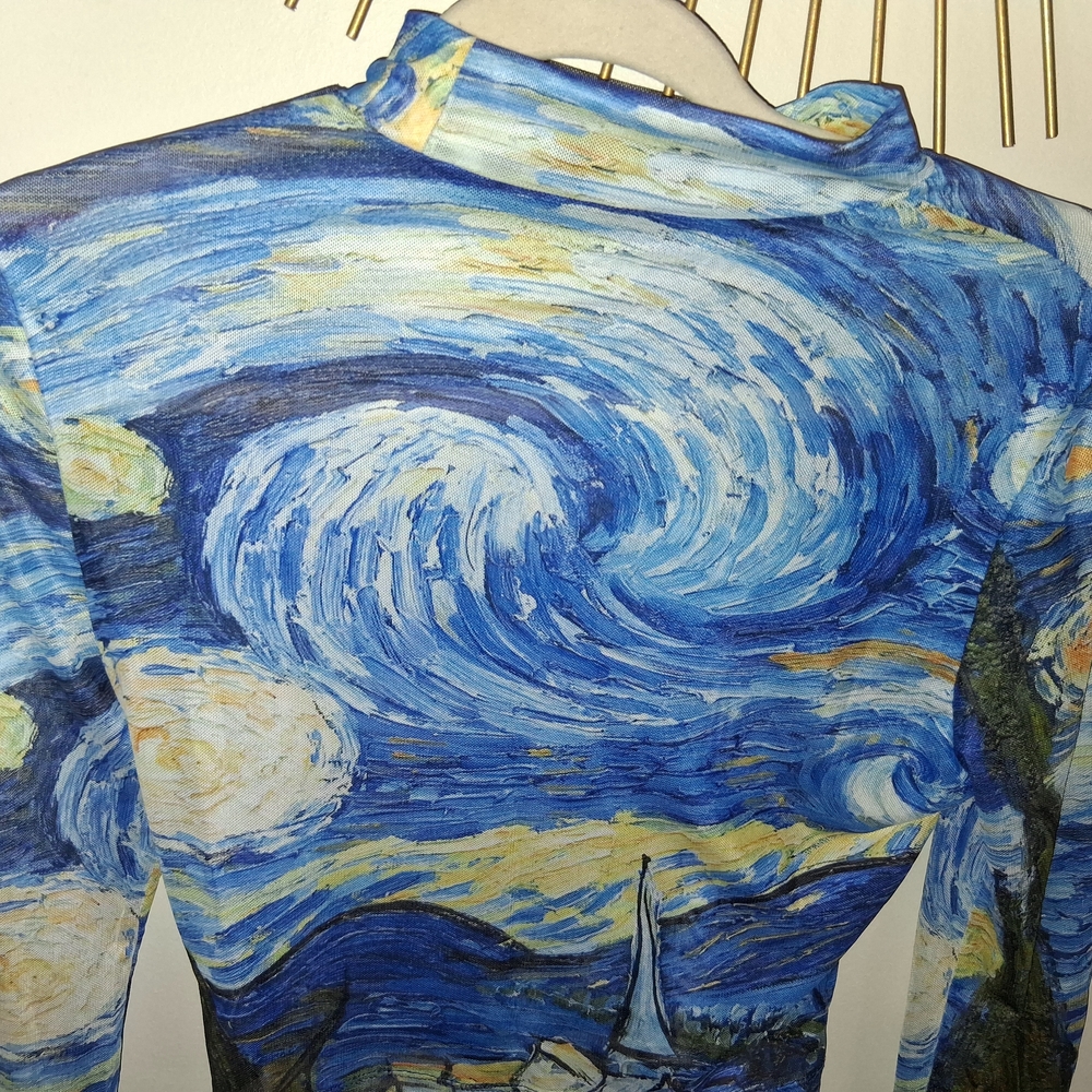 Starry Night Print Turtleneck Top